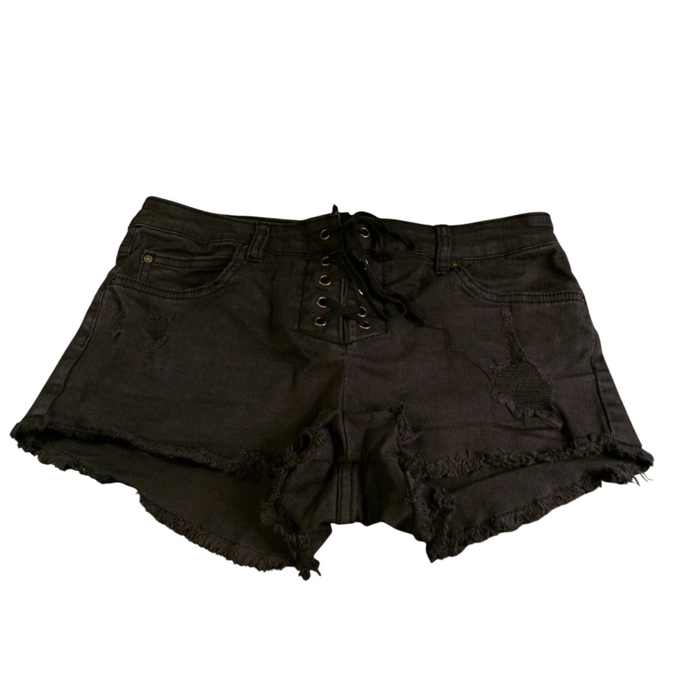 Billabong Womens Black Lace Up Distressed Denim Cutoff Shorts J226JLIT Size 27